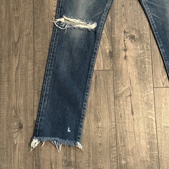MOUSSY VINTAGE Women's Blue Distressed Raw Hem Straight Leg Jeans Size 24 - Picture 3 of 7